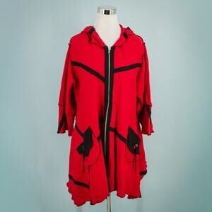 Stilista 2 Plus Size 2X Red Black Hoodie Patchwork Lagenlook Artsy Wool Jacket